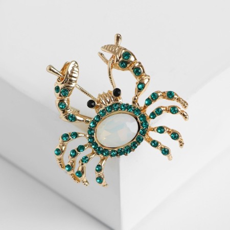 Brooch "Krabik", white-green color in gold-2