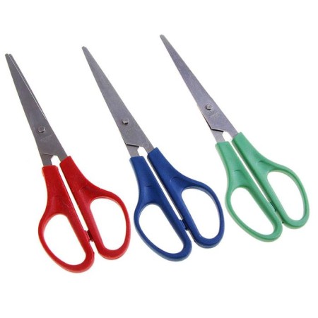 Office scissors 16 cm, plastic handles, on a blister, mix-1