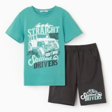 Set for a boy (T -shirt, shorts), green/gray color, height 122