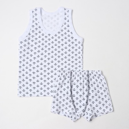 Kit (T -shirt, boxers) for a boy, white color/anchor, height 86 cm