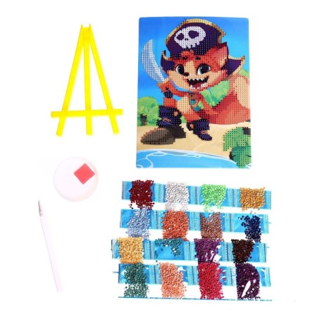 Diamond mosaic with partial filling on the stand for children Lis-Pirat, 15 x 21 cm-3