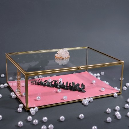 Organizer for storage "Crystal", with a lid, glass, 1 section, 25 × 18.3 × 11 cm, the color is transparent/copper/pink-2