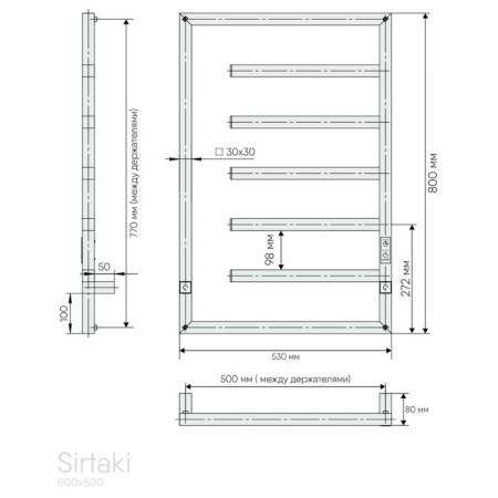 Electric towel Indigo Sirtaki, 800x500 mm, timer, hidden installation, black-2