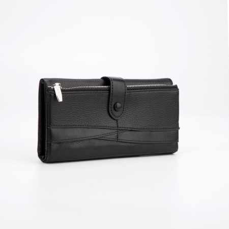 Women's wallet on the button, black color