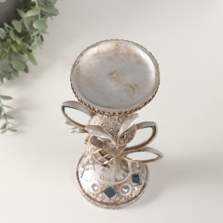Polystone candlestick for 1 candle "Owl on a tree with mirror leaves" 11.5x9x24.2 cm-4