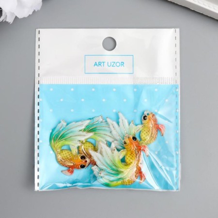 Decor for creativity Plastic "Fish Orange with a green-blue tail" with gold 2.5x3 cm-3