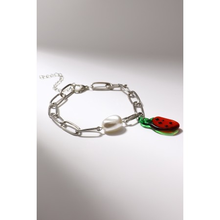 Bracelet "Arbuzik" pearls, colored in silver, l = 16 cm-2