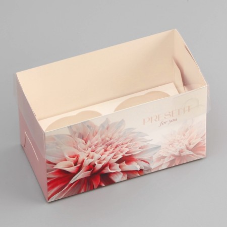 Box for 2 cupcake with a transparent lid, "Present", 16 × 8 × 10 cm, confectionery packaging-2