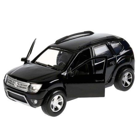 Metal machine Renault Duster, 12 cm, opening doors, inertial, black color