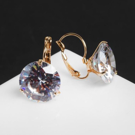 Earrings with “Big Sapphire” rhinestones in inclination, D = 1.6, white color in gold-1