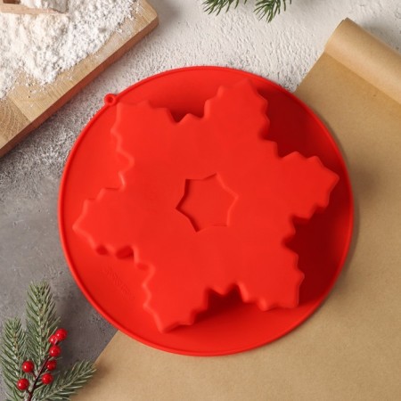 Silicone form for baking the shade "Snowflake", 23 × 3.5 cm, red color