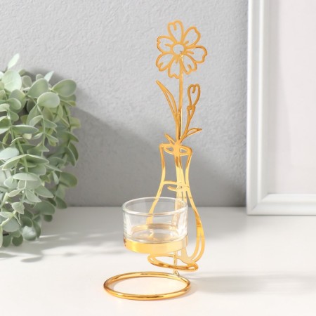 Summary for 1 candle metal, glass d = 4.5 cm "Flower in a vase" gold 7.4x7.5x21 cm-3