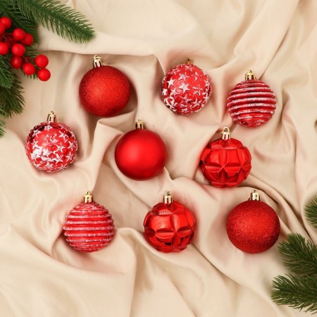 Set of balls plastic D-5.5 cm, 9 pcs "Harmony" Stars of strips, red-white
