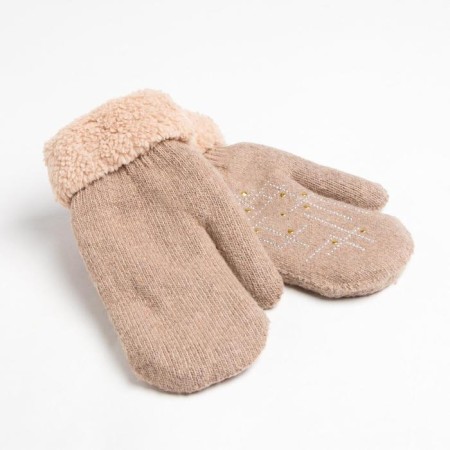 Women's mittens minaku is plain with rhinestones, 23 cm, central-1