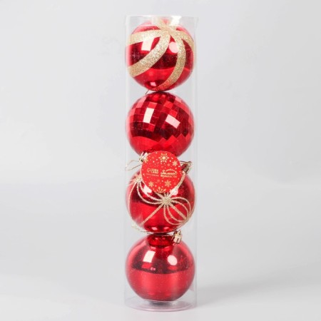 Set of balls plastic D-8 cm, 4 pcs "Agnet" strip pattern, red-gold-1