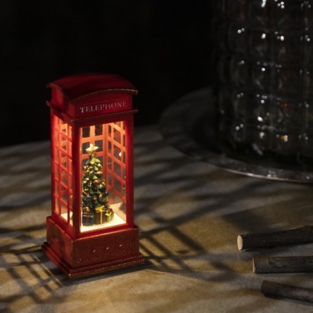 LED figure "Christmas tree in a telephone booth" 5.3 × 12 × 5.3 cm, plastic, batteries AG13x3, glow warm white