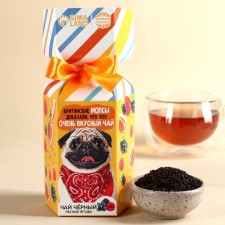 Black tea in the British Pug Conflict box, taste: forest berries, 100 g.