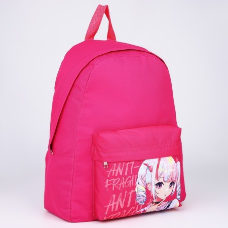 Backpack school textile "anime", with a pocket, pink color-2