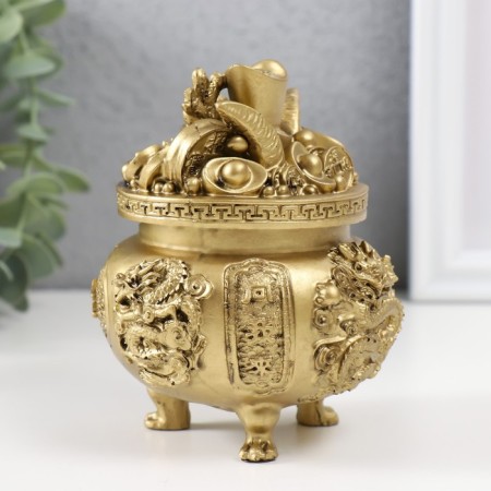 NECKE Polystone for bronze "A bowl of wealth with a dragon" 9x9x11 cm-3