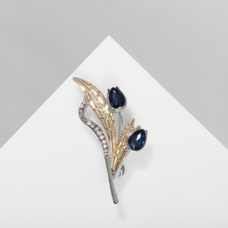 Brooch "dew" with leaves, colored in silver
