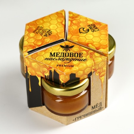 Set "Honey pleasure": buckwheat honey, honey multi -traged, honey Taga, 3 pcs. X 30 g.-3