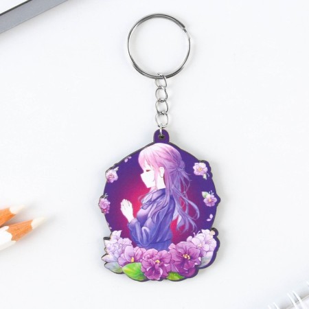 Key keychain wooden anime "with flowers"-1