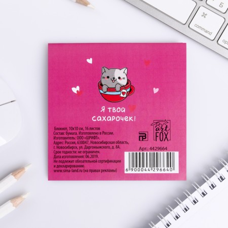 Блокнот 10х10, 16 листов «Котик»-4