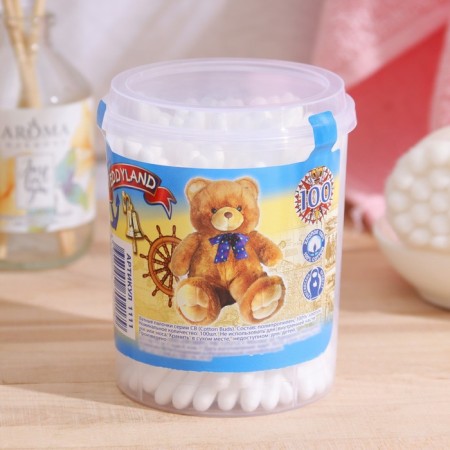 Cotton sticks Teddyland, 100 pcs. in glass