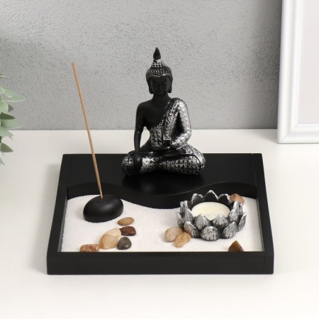 Garden of Zen Stones "Buddha Enlightenment" Sand white + candle 14x20x20 cm-1
