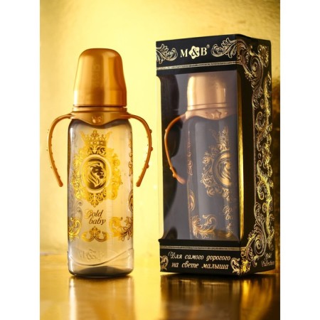 Gold Baby feeding bottle, classic throat, with handles, 250 ml., 0 months, gold collection-1