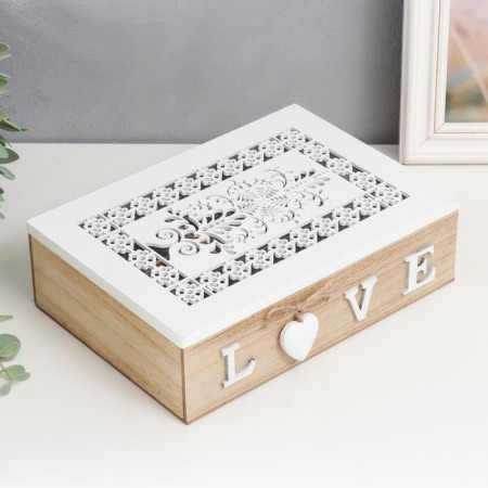 Casket tree with divisions "White openwork patterns" 17x24x7 cm mix