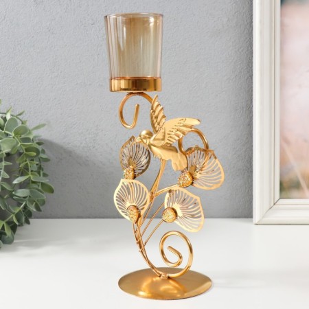Summary Metal, glass per 1 candle "Flight Hummingbird" d = 4.7 cm, gold 15.5x9x27.8 cm-4