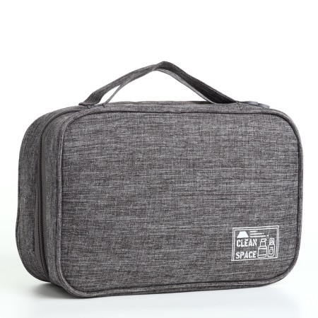 Cosmetic bag, 3 parts on zippers, gray color