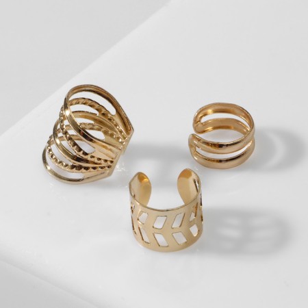 Earrings "Kaffa" set 3 pcs, lines, color gold-1