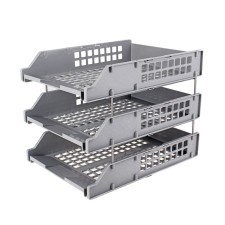 A set of horizontal paper trays, Strong 3 pieces, on metal rods, gray