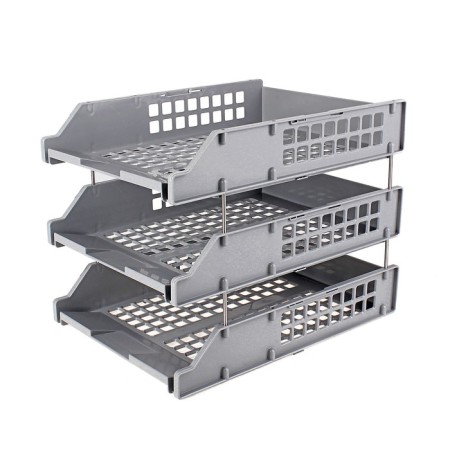 A set of horizontal paper trays, Strong 3 pieces, on metal rods, gray