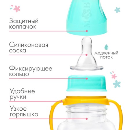 A bottle for feeding "Trend. Lama ”, classic throat, 150 ml., 0 months, fitted, with handles, turquoise color-1