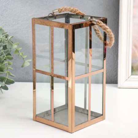 Climber metal, glass for 1 candle flashlight "Windows" top. Gold 22x11x11 cm-3