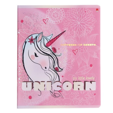 Notebook of 48 sheets in the Unicorn cage, cover coated cardboard, matte lamination Soft Touch, foil, mix-4