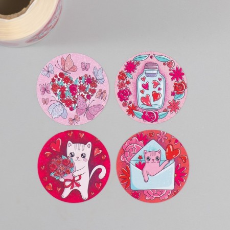 Stick Paper "Cat and Love" d = 3.8 cm 252 pcs in the roll-3