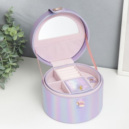 Casket to the leatherette for jewelry round "Lilac overflows" 12x17.5x17 cm-3