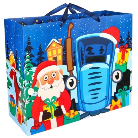 New Year. Gift package, 40x49x19 cm, packaging, blue tractor-1