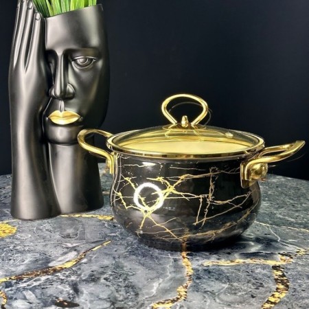 Lenardi pan “black marble”, with a lid, 2.2 l