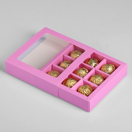 Box for 9 sweets with a shell, lilac, 14.5 x 14.5 x 3.5 cm