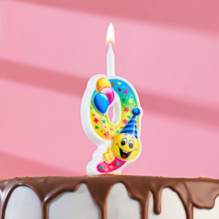 Candle for the cake "Smiley with balls", 9.9 cm, number "9"