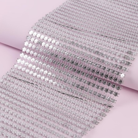 Ribbon with imitation of rhinestones, 12 cm, 9 ± 1 m, silver color-2