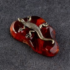 Сувенир "Ящерица", латунь, янтарь. 2,5х,5х1 см