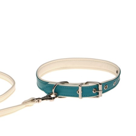 Set of collar (58x2.5 cm) and leash (130x1.4 cm) from eco -leather, turquoise with white-6