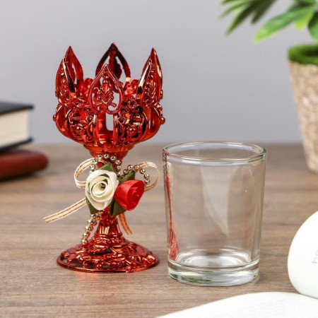 Climber Plastic, glass for 1 candle "rose" glass on the leg red 13x6x6 cm-2