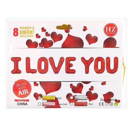 Foil ball 16 "I love you", capital letters, gold color-2
